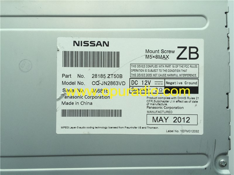NISSAN 28185 ZT50B Panasonic CQ-JN2863VD for 2009-2012 Nissan Sentra IPOD Radio CD MP3 player AUX PY03F 28185-ZT50B