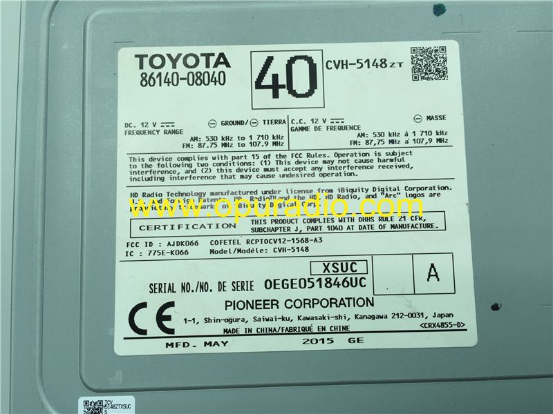 PIONEER 86140-08040 CD Receiver for 2014-2016 Toyota Sienna Satellite radio