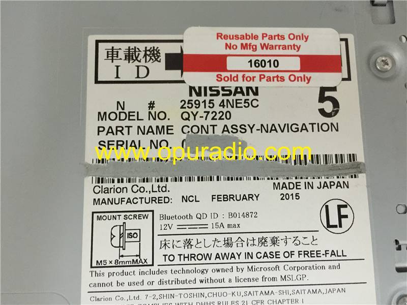 NISSAN 25915 4NE5C B A 4NE0B C 4NA4A QY-7220 QY-7210 for 13-17 Leaf car Navigation Camera  MAP US CANADA GPS Media Audio Zero Emission WITH MAP CARD