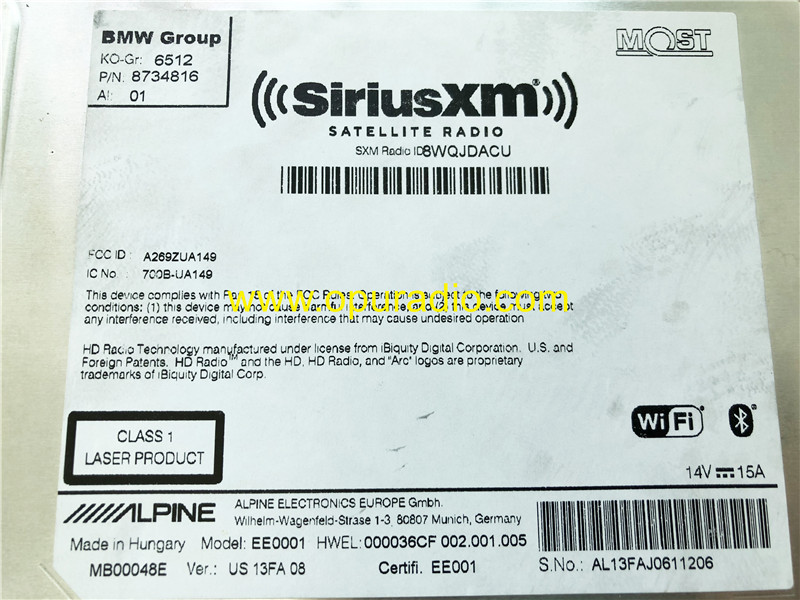 BMW 6512 8734816 Satellite Radio SiriusXM for 2016-2018 BMW X3 3er 5er EVO ID6 Wifi Bluetooth car Navigation