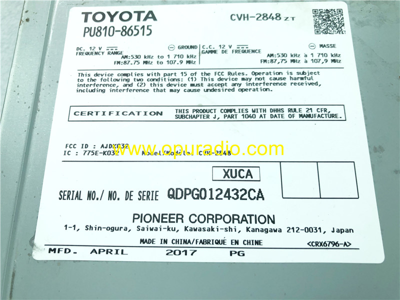 PU810-86515 Radio Touch Screen T10019 | 2017-2019 TOYOTA 86 Audio