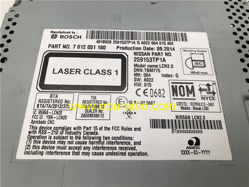 BOSCH RADIO 259153TP1A for 2013-2016 Nissan Altima car CD player Navigation GPS MAP Card GCC version
