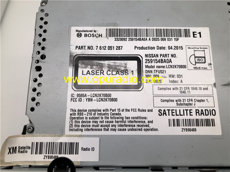 BOSCH LCN2 7612051287 2014-2016 NISSAN Rogue X-Trail 2591554BA0A SATELLITE RADIO XM MAP
