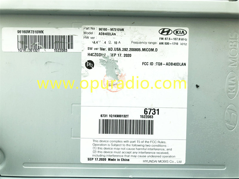 96160-M7310WK for 2019 2020 KIA Forte UVO car Navigation Auto Carplay