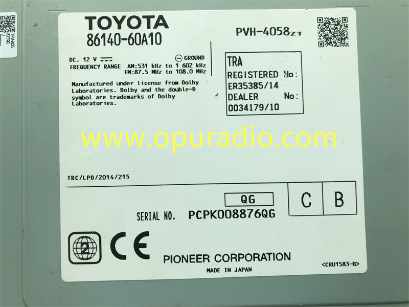 Pioneer Radio 86140-60A10 for 2016-2019 TOYOTA Tacoma Sienna Corolla Camry JBL