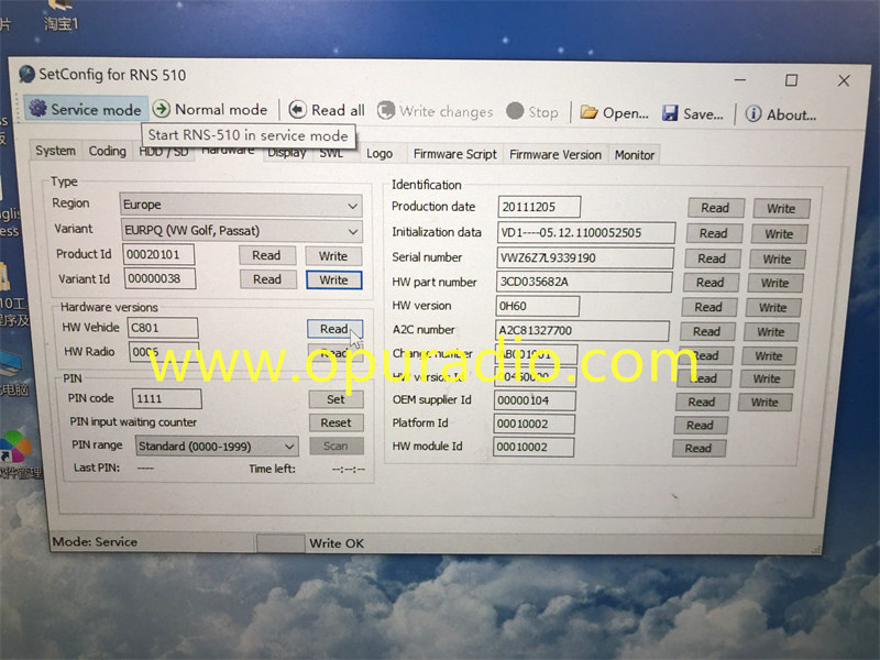 USB Cable Software for SetConfig RNS510 Program