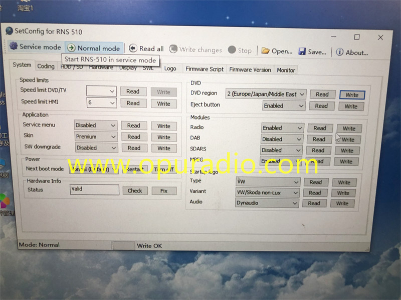 USB Cable Software for SetConfig RNS510 Program
