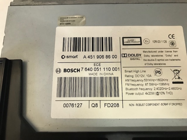 AT065TN14 LCD Display with touch screen digitizer for Mercedes Smart Fortwo 451 Bosch Highline Sat Nav