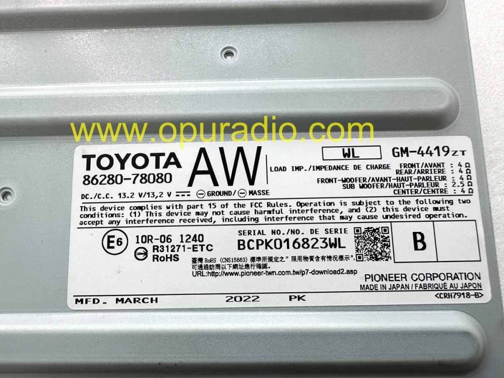 2022-2025 Lexus NX250 NX350 NX450H Amplifier TOYOTA 86280-78080 AMP ES350