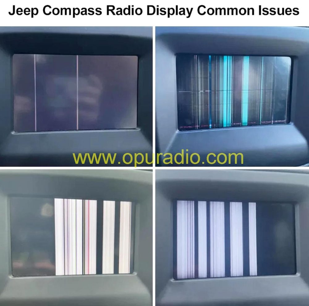 Common defective display issues for Jeep Compass Uconnect VP2: screen lines, blurry, flickering