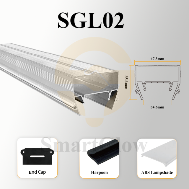 【SGL02】Stretch Ceiling Profile for LED Linear Recessed Lighting Ambient Wall Wash Lighting