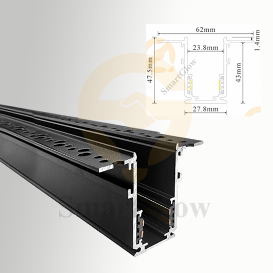 Black/White 48V Recessed Smart Magnetic Track Rail System