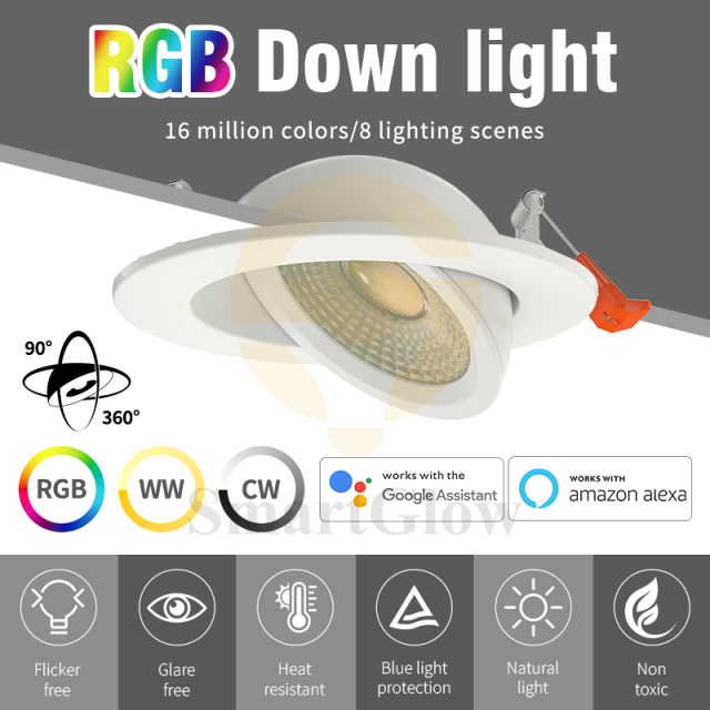 4.8-inch Adjustable 360 Degree Gimbal RGBCW LED Recessed Light