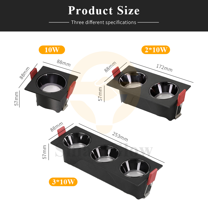 【SG806】3.5-inch Smart Integrated Square Multiple Head Recessed Canless Led Downlight With Trim