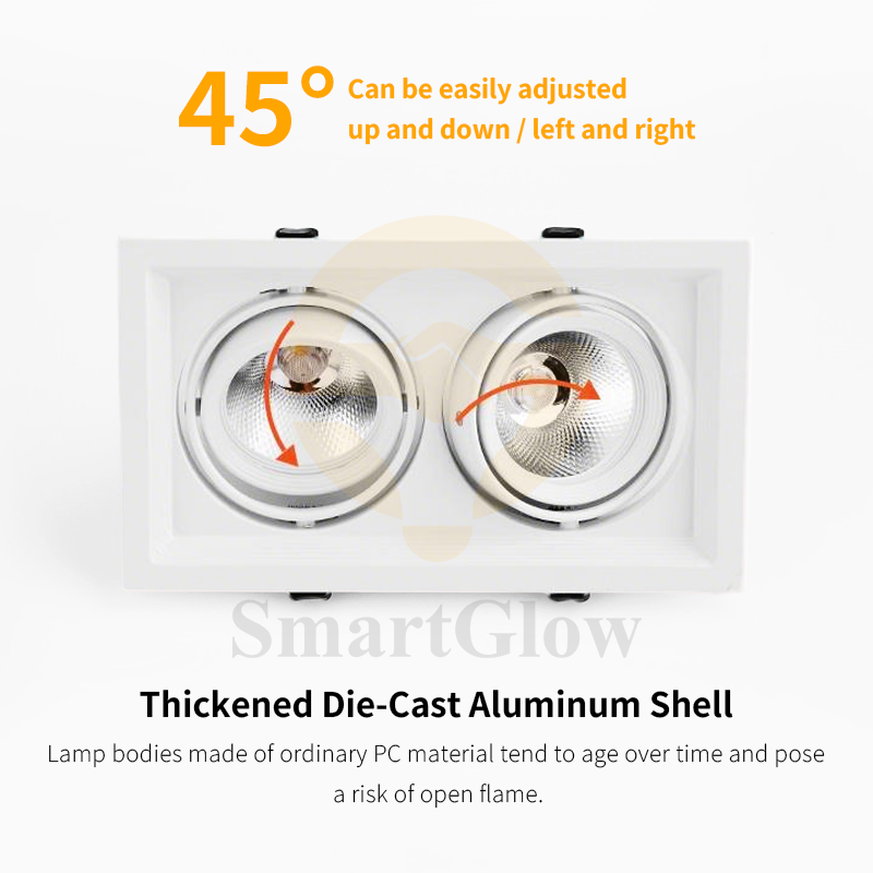 【SG824】5-inch Square Smart Dimmable Adjustable Swivel Recessed Spotlights With Trim