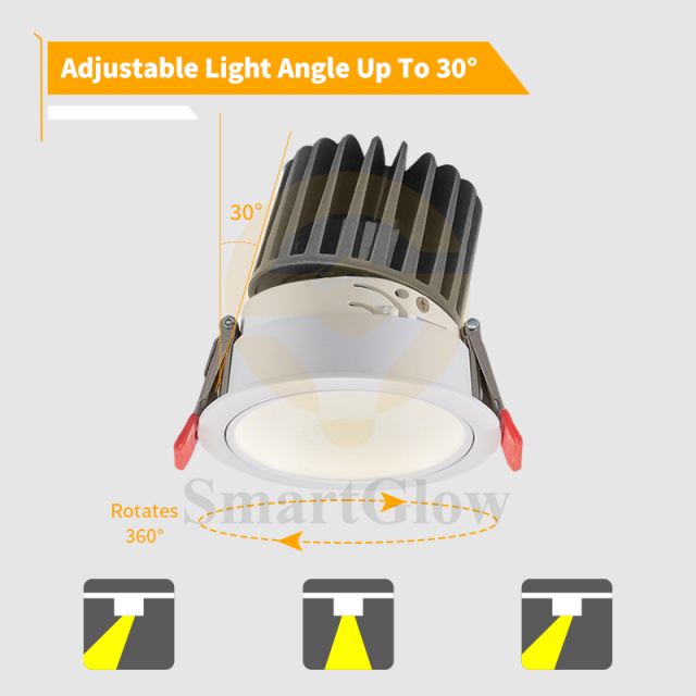 【SG836】12W Led Cob Matte Black Downlight Integral Adjustable Tiltable Ceiling Downlighting