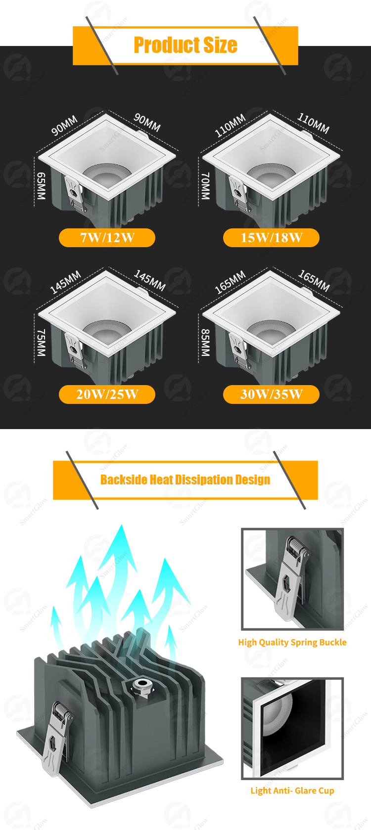 square recessed downlights