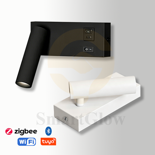 【SG904】Aluminium Rectangular Adjustable LED Wall Lamp Sconce for Bedroom With USB Port - Black & White