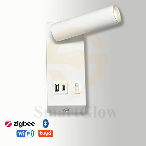 【SG904】Aluminium Rectangular Adjustable LED Wall Lamp Sconce for Bedroom With USB Port - Black & White