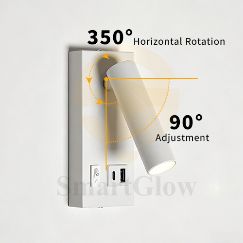 【SG904】Aluminium Rectangular Adjustable LED Wall Lamp Sconce for Bedroom With USB Port - Black & White