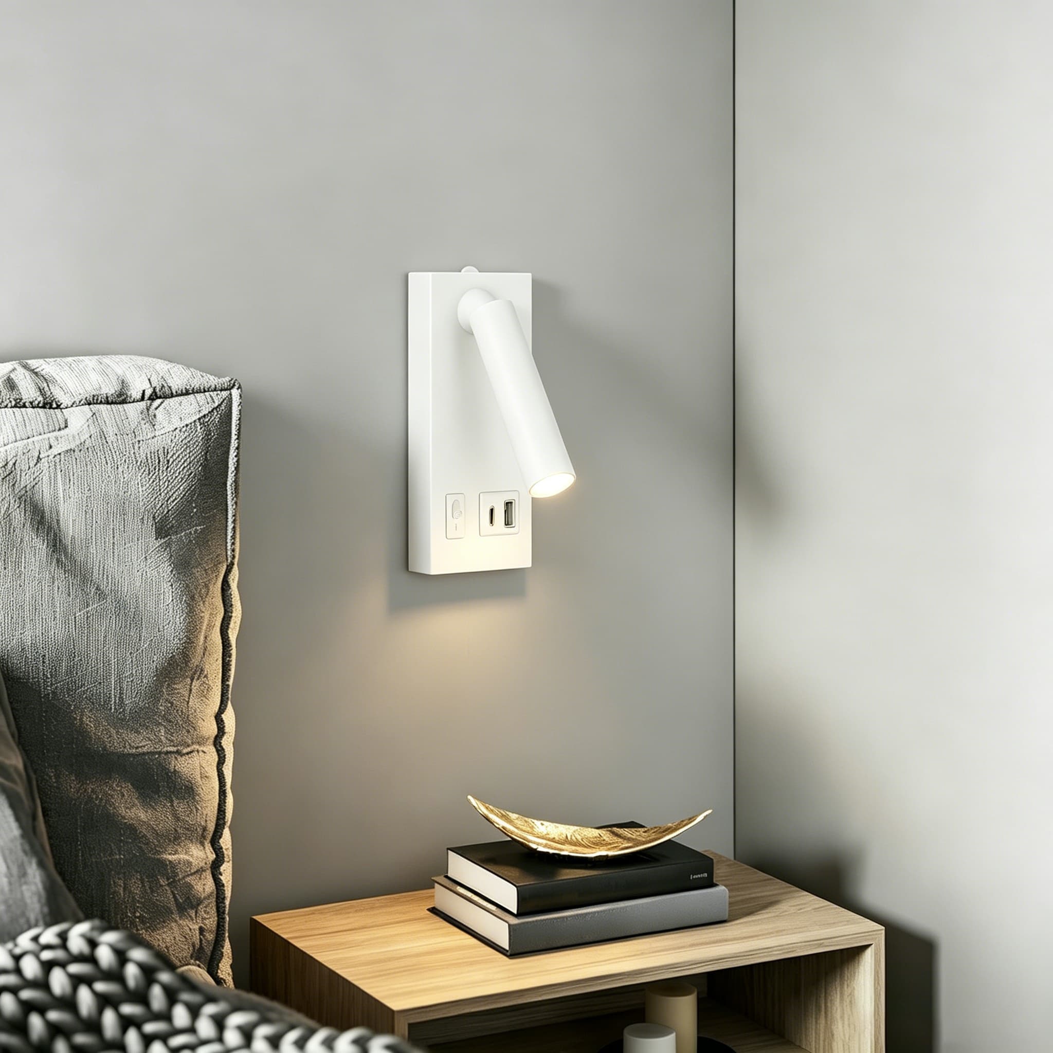 【SG904】Aluminium Rectangular Adjustable LED Wall Lamp Sconce for Bedroom With USB Port - Black & White
