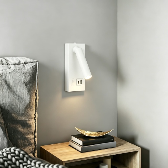 【SG904】Aluminium Rectangular Adjustable LED Wall Lamp Sconce for Bedroom With USB Port - Black & White