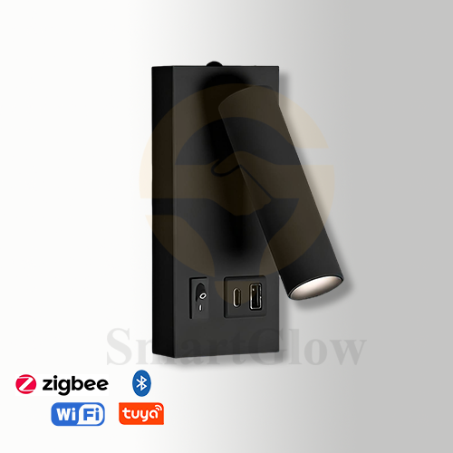 【SG904】Aluminium Rectangular Adjustable LED Wall Lamp Sconce for Bedroom With USB Port - Black & White