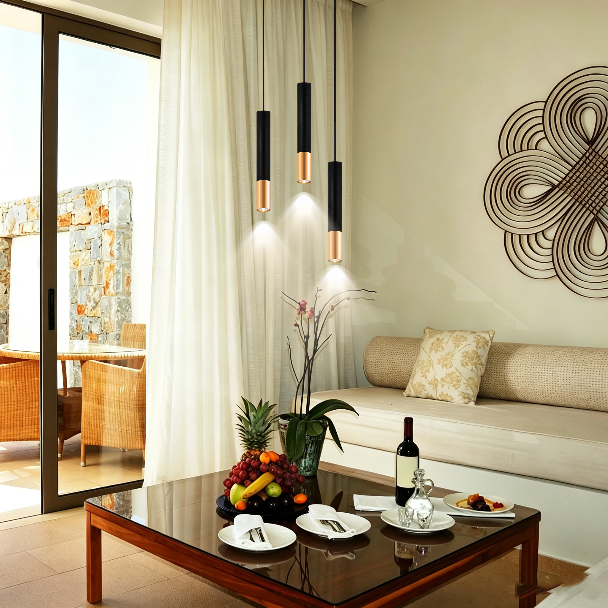 【SG503】Modern 1.5-inch Black And Gold Kitchen Light Fixture Long Pendant Stair suspension light