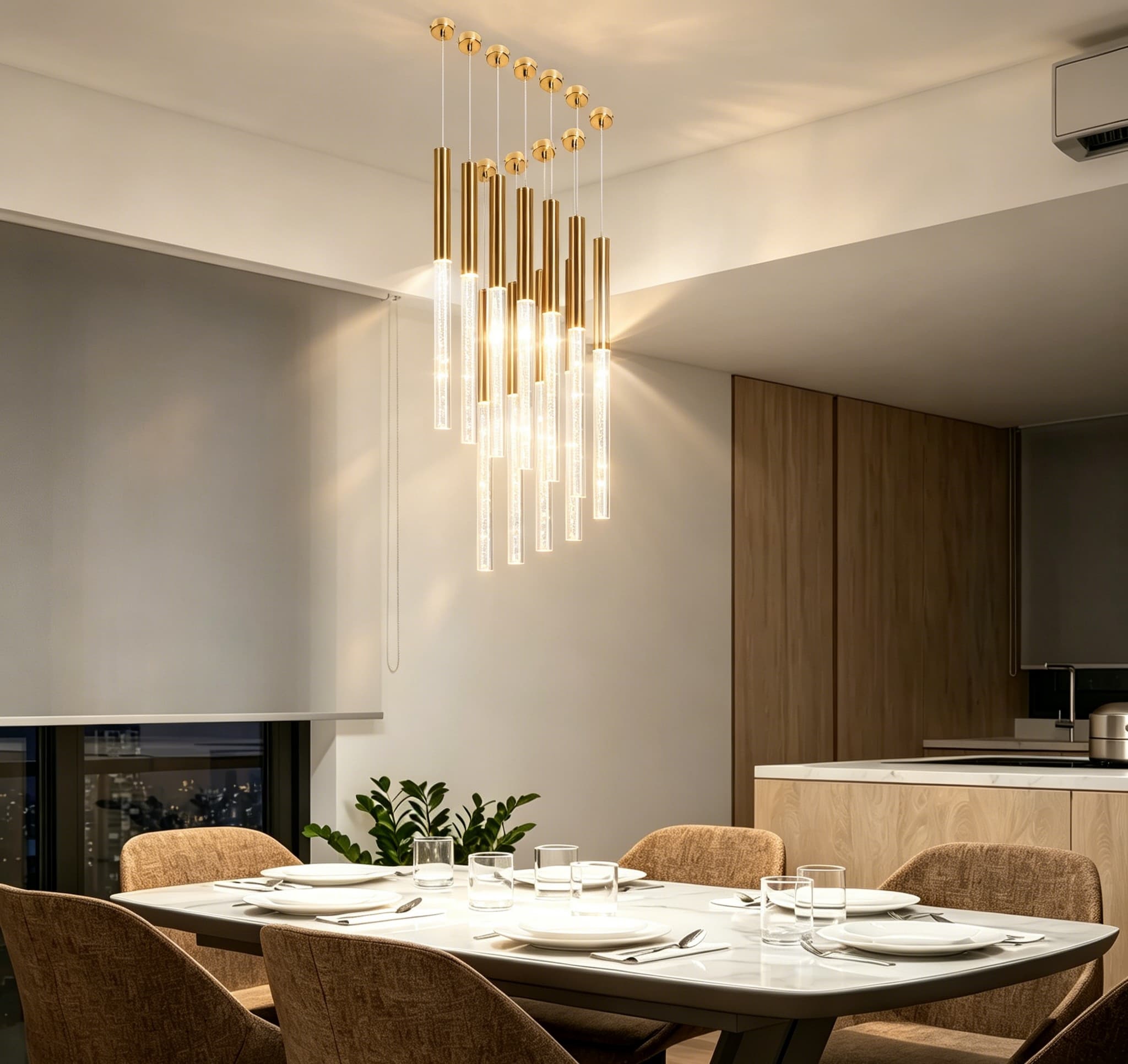 【SG505】1.2-inch Minimalist Gold Long Pendant Ceiling Light Hanging Led Lighting for Dinning Room