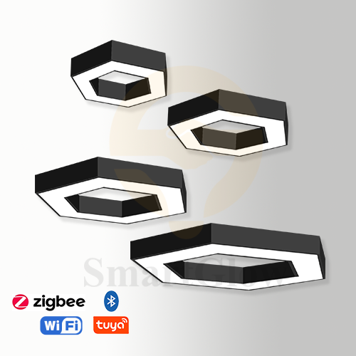 【SG512】16-inch Commercial LED Hexagonal Round Hanging Pendant Light, Wattage AndCCT Selectable, White & Black