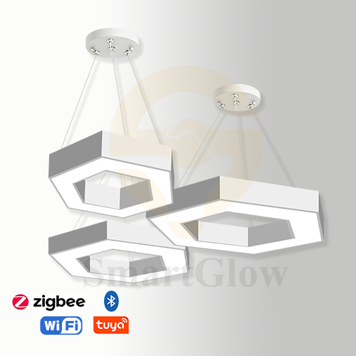 【SG512】16-inch Commercial LED Hexagonal Round Hanging Pendant Light, Wattage AndCCT Selectable, White & Black