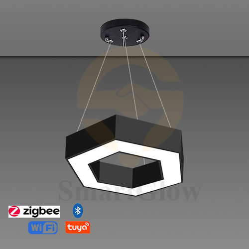 【SG512】16-inch Commercial LED Hexagonal Round Hanging Pendant Light, Wattage AndCCT Selectable, White & Black