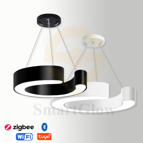 【SG513】Modern 16-inch LED Ring Pendant Light Fixtures for Office - Black & White ﻿
