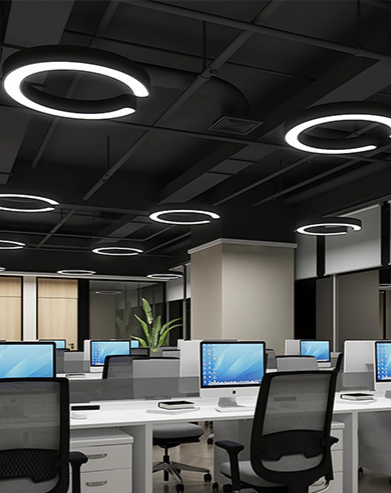【SG513】Modern 16-inch LED Ring Pendant Light Fixtures for Office - Black & White ﻿