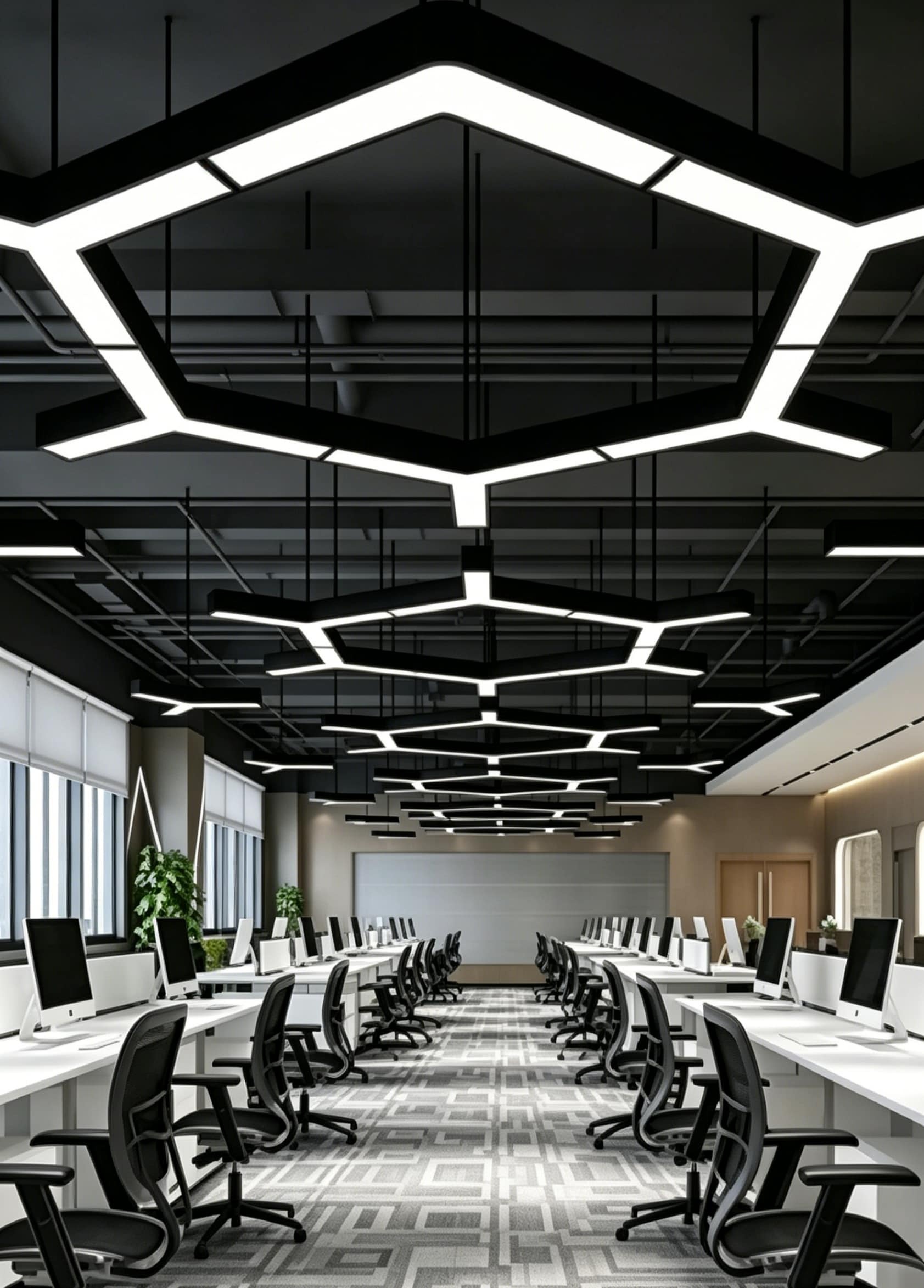 【SG514】24-inch Y-shaped LED office hanging lamp Commercial Pendant Lighting - Black & White