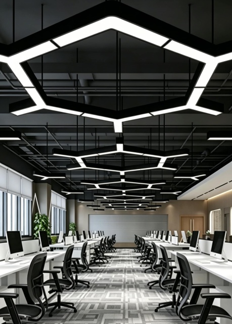 【SG514】24-inch Y-shaped LED office hanging lamp Commercial Pendant Lighting - Black & White