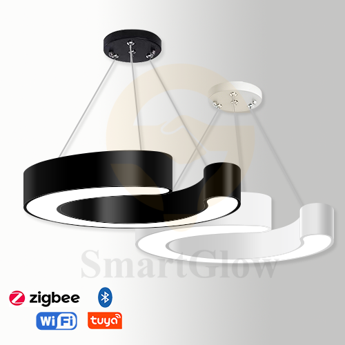 【SG513】Modern 16-inch LED Ring Pendant Light Fixtures for Office - Black & White ﻿