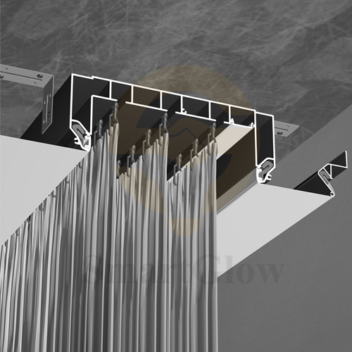 4.3-inch Recessed Mounted Curtain Triple Track Rail Aluminum Profiles With Led Lighting