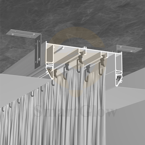 PVC Stretch Ceiling Recessed LED Curtain Double Rail Aluminum Profiles