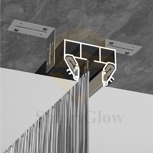 Ceiling Mounted Recessed Curtain Thin Single Track Profile With Led Lighting