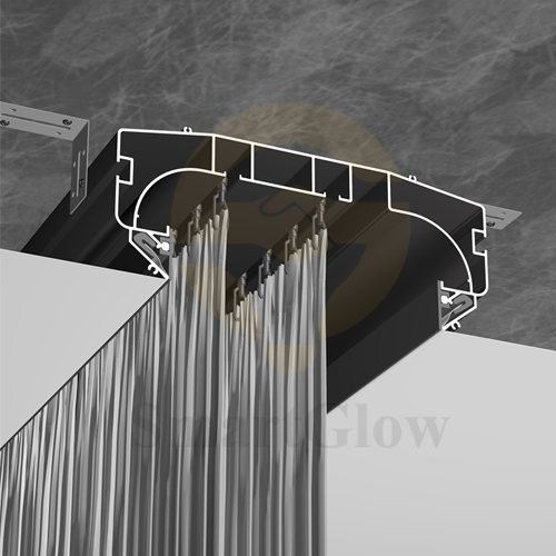 Hidden Curtain Double Track Aluminum Profile With LED Lighting for PVC Stretch Ceiling