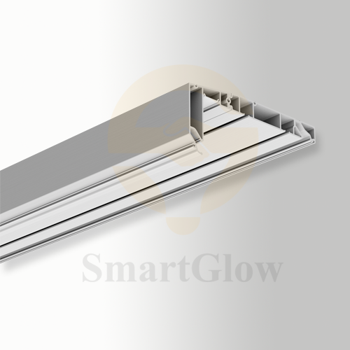 Custom Hidden Curtain Double-line Track Rail Aluminum Profile With LED Lighting