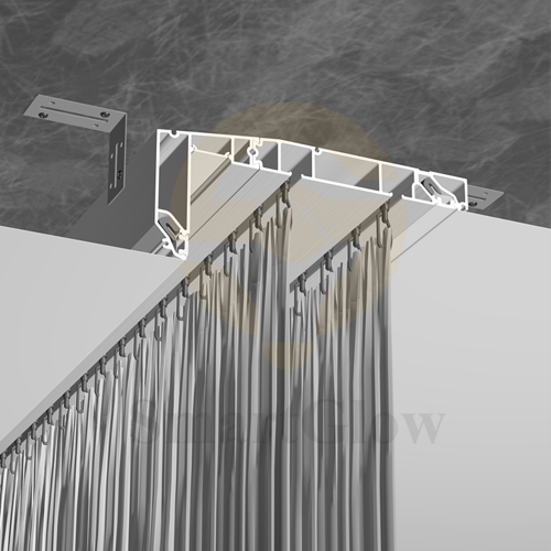 Custom Hidden Curtain Double-line Track Rail Aluminum Profile With LED Lighting