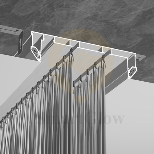 Ceiling Recessed Curtain Double Track Aluminum Profile With Led Lighting