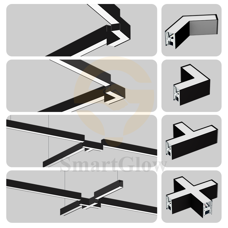 48V X-Shaped LED office linear pendant light spliced Connectors