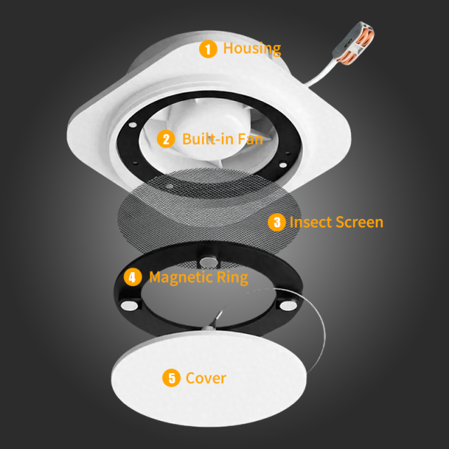 Round Shadow Ventilation Diffuser Fan With Net for Stretch Ceiling - 154mm