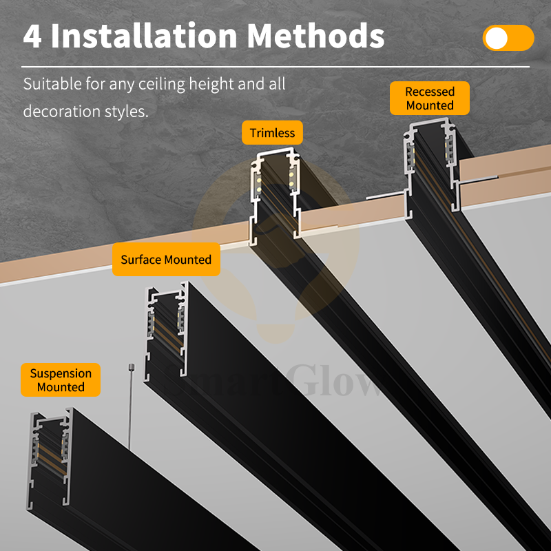 48V Thin Trimless LED Magnetic Track System - 1/2/3m