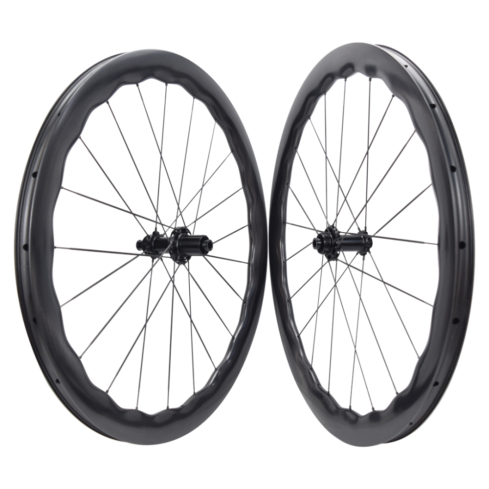 700C road bike 28mm width disc brake carbon wave wheels disc brake with 3.5mm/5.2mm carbon spoke Carbon and SA-CS03 center lock hub