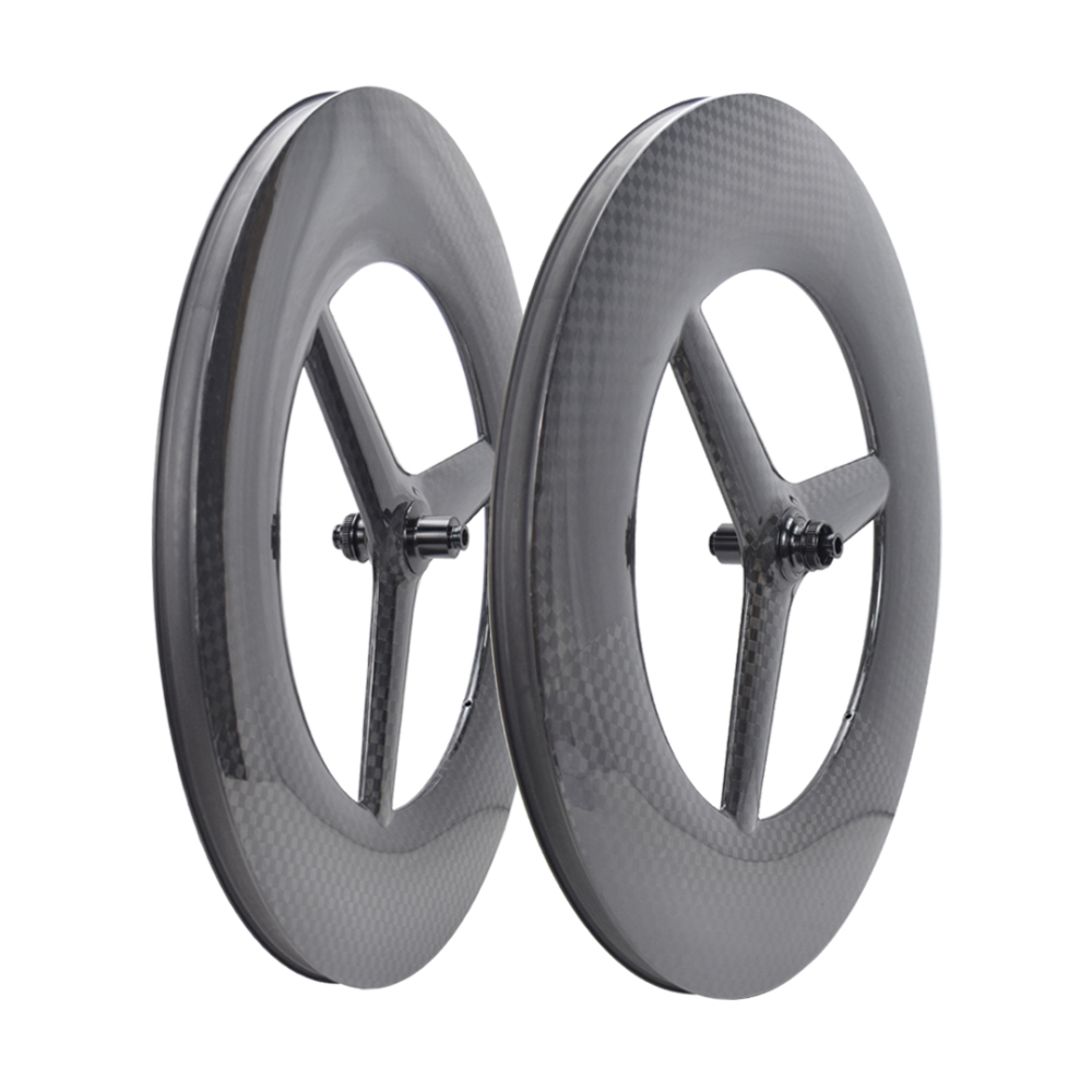 700C 3-Spoke 12K carbon fiber weavecarbon tubeless wheel tri-spoke bike 28mm outer wide 120mm deep with ratchet 36T hub