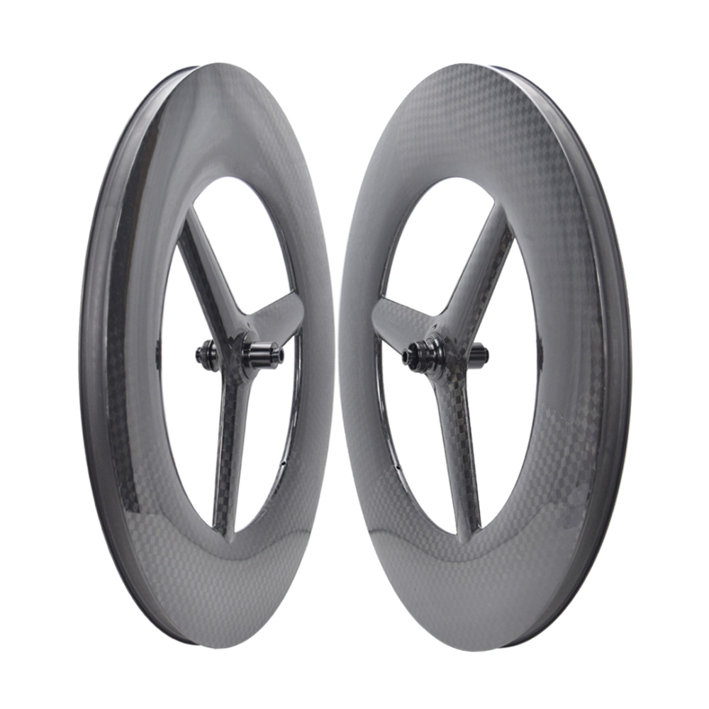 700C 3-Spoke 12K carbon fiber weavecarbon tubeless wheel tri-spoke bike 28mm outer wide 120mm deep with ratchet 36T hub